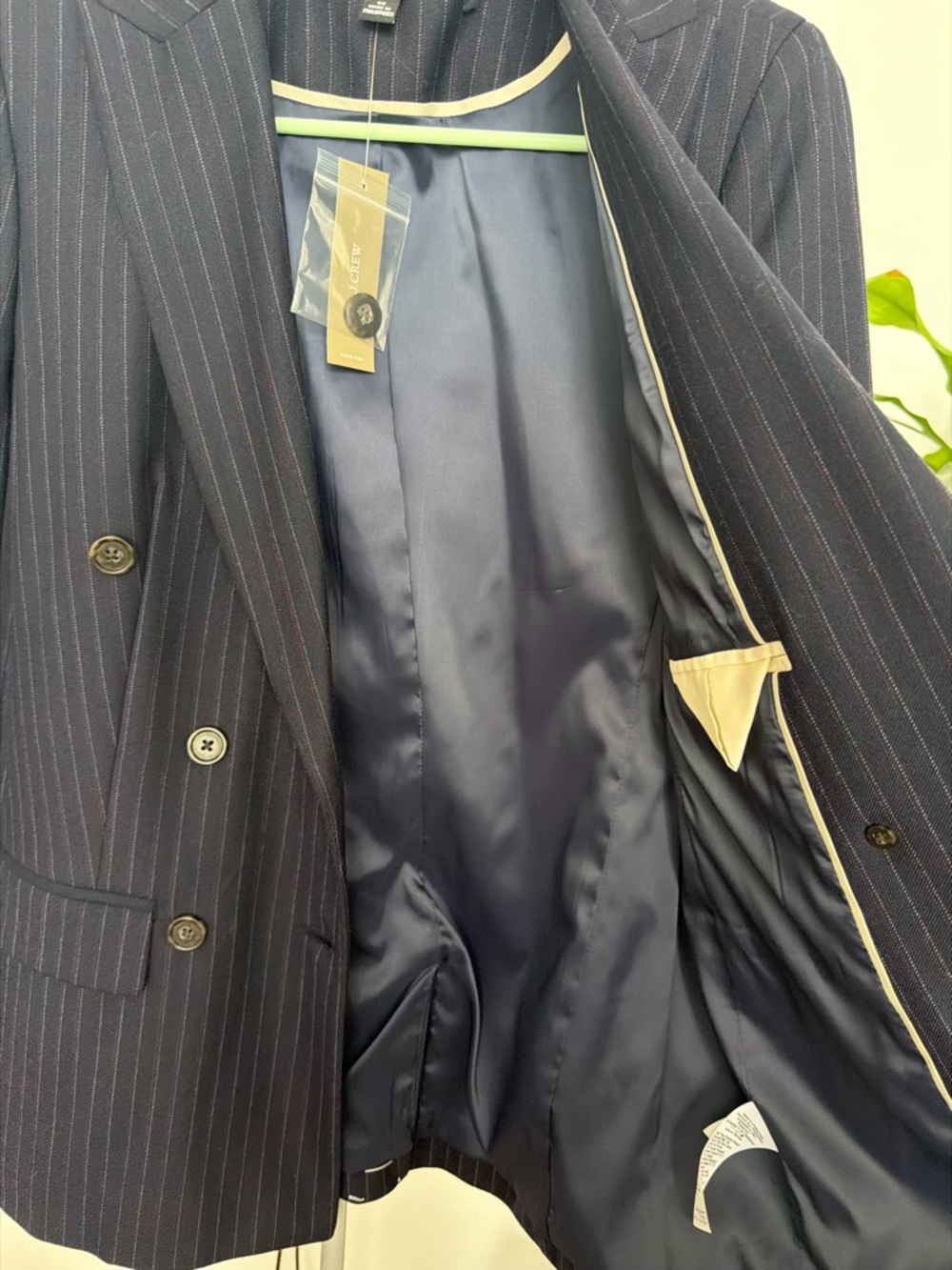 NWT J.Crew Women's Navy Pinstripe Double-Breasted Blazer